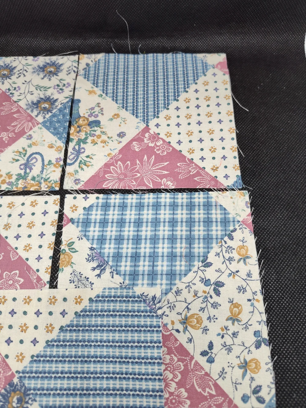 5 4.50 Inch Patchwork Cotton Quilt Squares - Blue, Pink, Cream